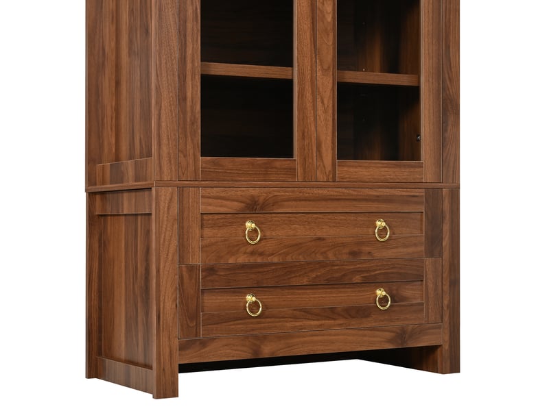  Vitrine haute,76x40x180 cm,led avec 2 portes en verre et 2 tiroirs,mdf,effet noyer  - Conforama D