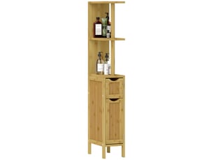Colonne de salle de bain avec étagères ouvertes et placards à portes magnétiques, 18 x 30 x 120 cm, couleur bois