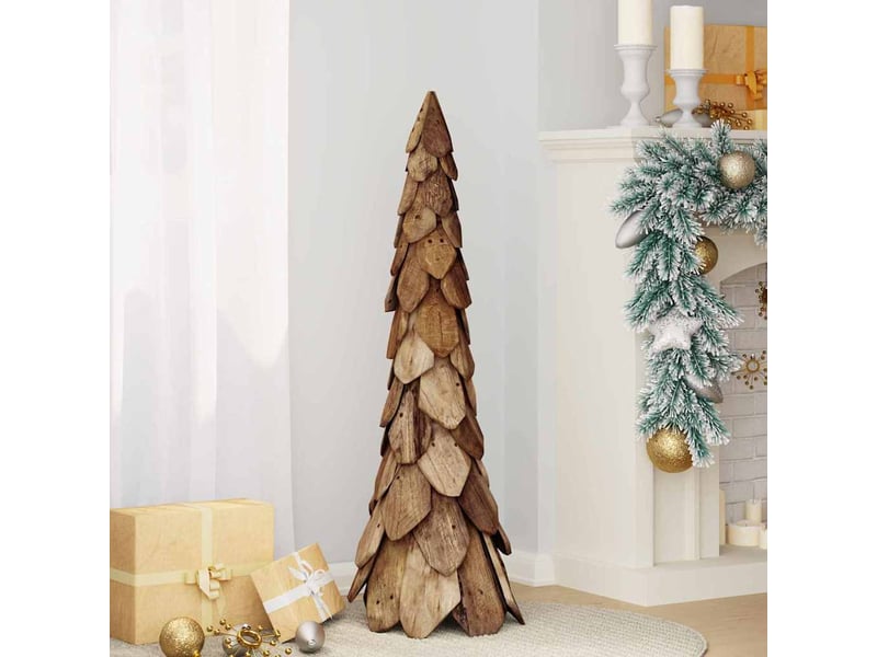  Sapin de noël, arbre de noël avec support marron 111 cm bois de teck solide  - Conforama C