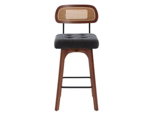 Tabouret de bar lot de 2 pivotant à 360° avec dossier en rotin, assise rembourrée et repose-pieds en chenille noir