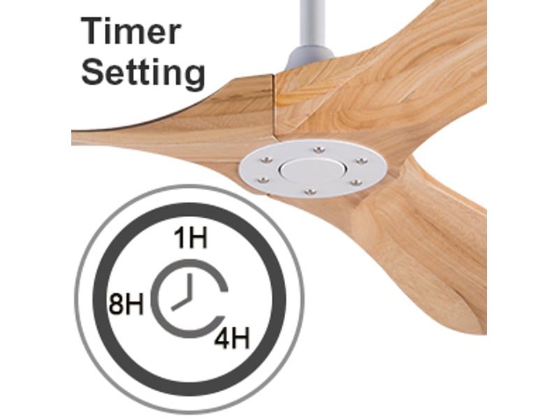 Ventilateur de plafond 132 cm blanc et bois, 3 pales, moteur dc réversible avec télécommande et minuterie - Conforama E