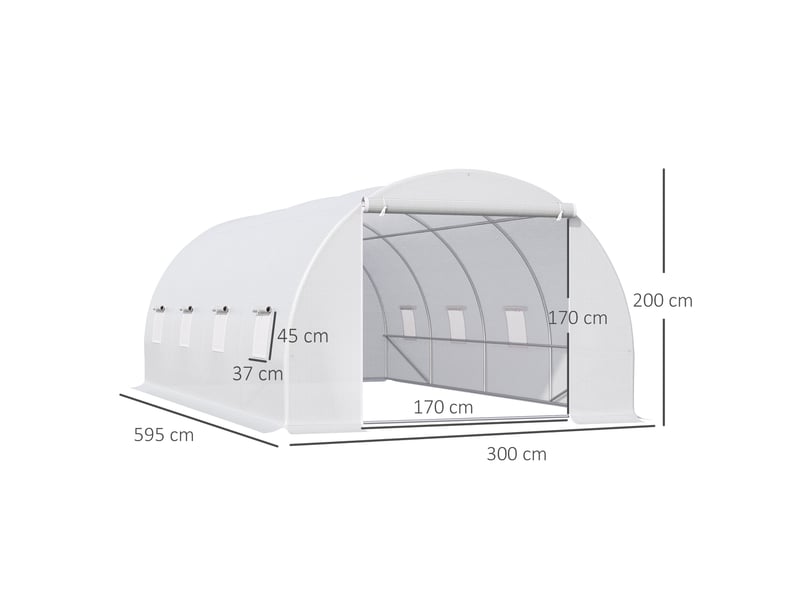 Serre tunnel pour plantes, structure métallique et bâche en pe, 6 x 3 x 2 m, blanche - Conforama E