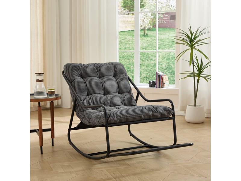  Chaise à bascule d'extérieur en acier avec coussin gris W2021P443606 - Conforama B
