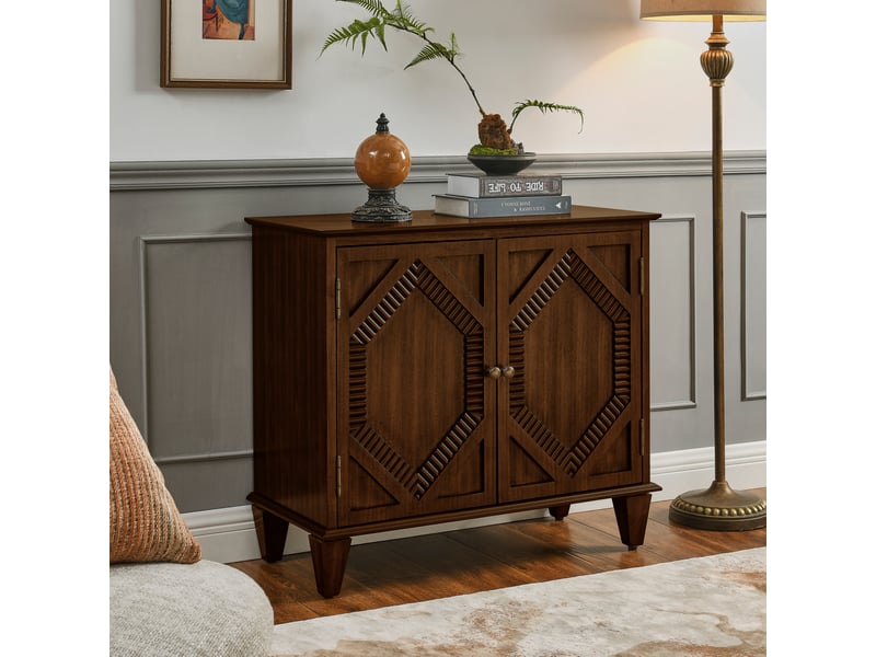  Buffet modenvie rétro 85,29 x 40,01 x 76,50 cm avec rangement mdf et bois noyer  - Conforama B