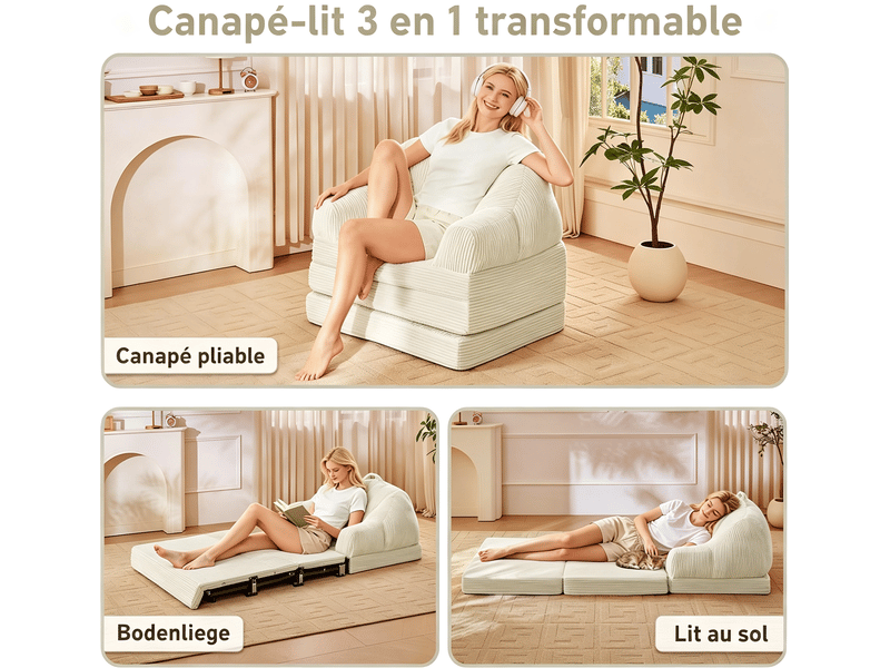  Banquette-lit bz avec couchage régulier, 88 cm, blanc  - Conforama D