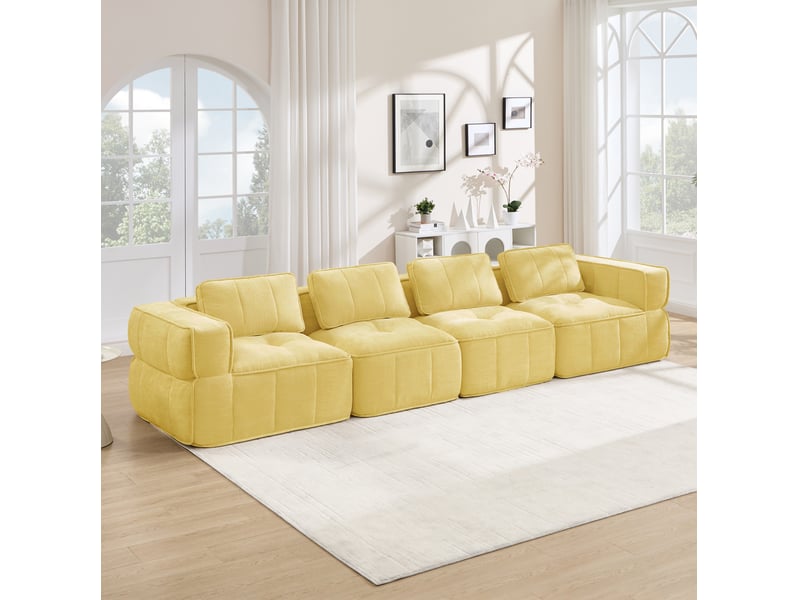  Canapé 4 places modulaire 344x93x67 cm, sans structure, mousse haute densité 32d, design, polyester, jaune  - Conforama D