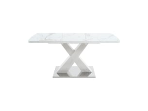 Table à manger rectangulaire moderne extensible 120-160 cm – plateau marbre blanc – piètement x mdf, base métallique