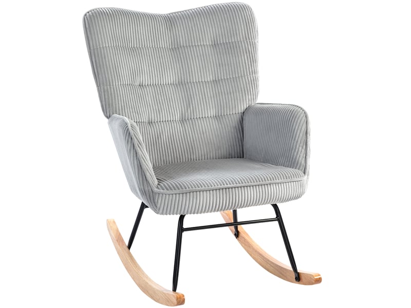  Fauteuil à bascule vintage, patins incurvés, rembourrage épais, bois de hêtre et acier, gris clair  - Conforama B