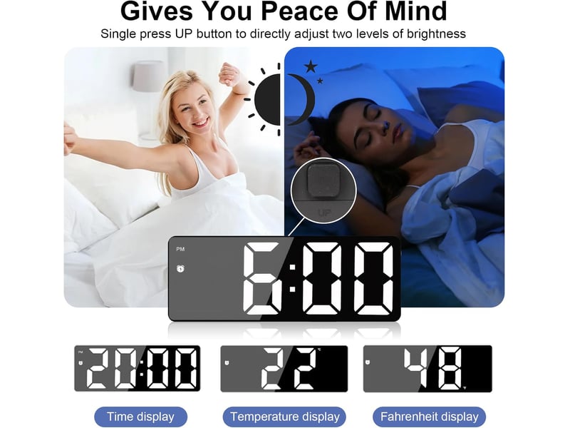 Réveil numérique led,alimenté par usb, avec 3 modes de répétition, matin numerique avec temps date température somnoler luminosité réglable horloge - Conforama D