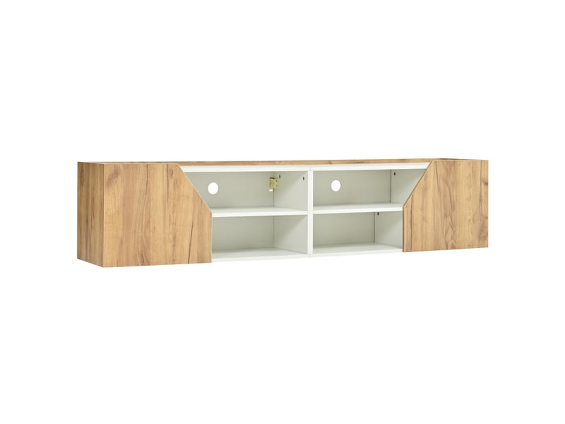  Meuble tv mural 180x36.5x40 cm avec led rgb bluetooth, blanc et aspect bois  - Conforama D