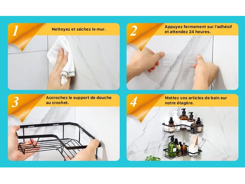  Lot de 2 étagères de douche sans perçage – rangement de salle de bain  - Conforama E