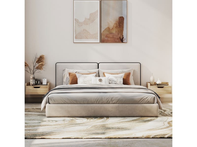  Lot de 2 tables de chevet murales, tables de nuit avec tiroir et plateau à rebords surélevés, bois naturel, 40x30x19,5cm  - Conforama W