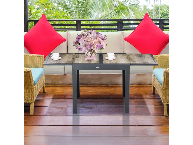 Table de jardin extensible pour 6 personnes en plastique et aluminium, 80160 x 80 x 75 cm, beige - Conforama D