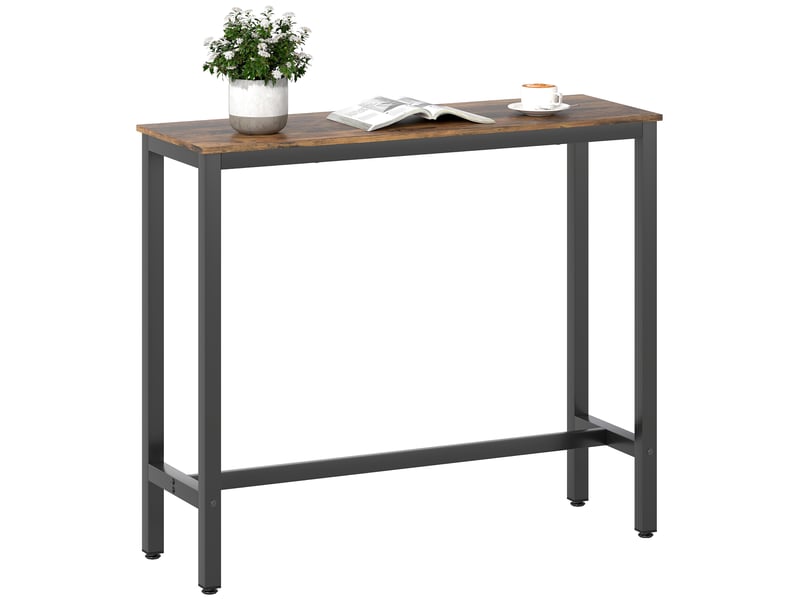  Table de bar rectangulaire haute de style industriel, acier et bois, 120 x 40 x 100 cm, marron rustique  - Conforama A