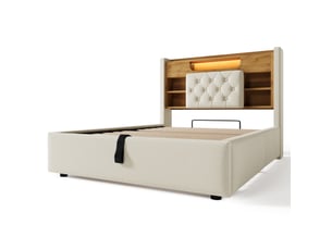Lit coffre 90x200 cm C-DEGAYUN coloris beige
