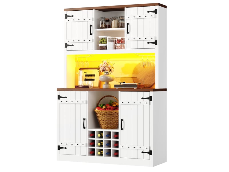Buffet haut de cuisine 120x40x180 cm – blanc – led rgb, étagères réglables et casier à bouteilles - Conforama A