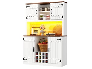 Buffet haut de cuisine 120x40x180 cm – blanc – led rgb, étagères réglables et casier à bouteilles
