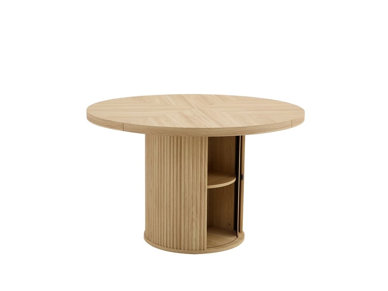 Table ronde à manger avec rangement en bois effet chêne pied colonne avec armoire diamètre 115cm pour 4 à 6 personnes - Conforama E