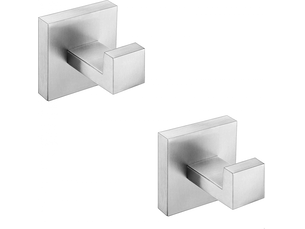 Crochet porte-serviettes de salle de bain, patère carrée en acier inoxydable, argenté, lot de 2, gris