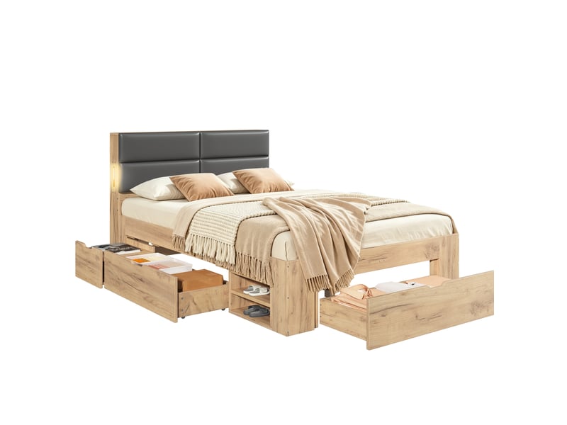  Lit avec rangement 140x200 cm coloris , usbusb-c et tête de lit pu  - Conforama A