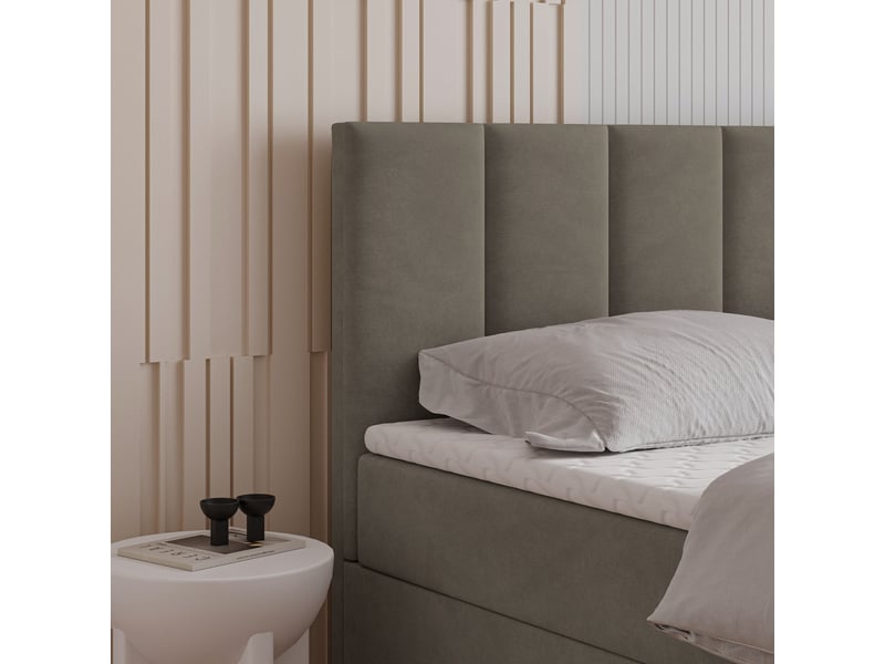  Boxspring meril 200x200 cm, lit complet avec matelas, marron  - Conforama D
