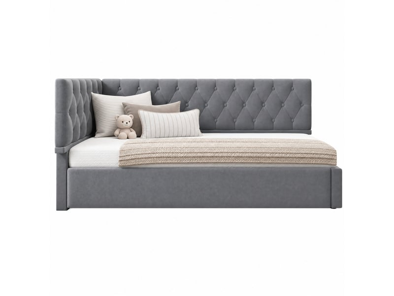  Lit de jour 90x190 cm avec rangement hydraulique et sommier à lattes en bois gris sans matelas  - Conforama A