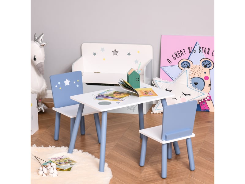  Table et chaises en bois pour garçons et filles de 2 à 4 ans, bleu et blanc  - Conforama C