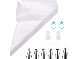 Ce kit de 110 pièces comprend des douilles en acier inoxydable, des adaptateurs et des poches à douille jetables pour gâteaux et pâtisseries - transparent
