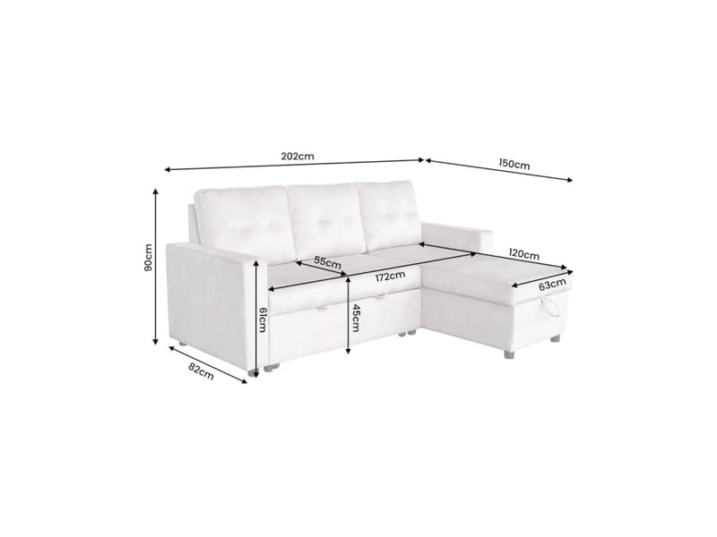  Canapé d'angle caldero convertible 3 places avec coffre – beige champagne – 202 x 90 x 150 cm  - Conforama C