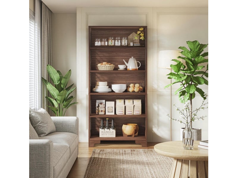  Bibliothèque sur pied marron en bois mdf, 5 étagères ouvertes et motif latéral en x, style classique pour bureau  - Conforama E