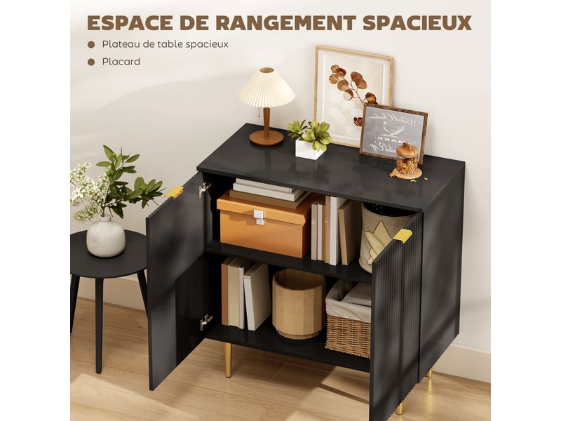  Buffet 2 portes avec étagère réglable mdf et métal noir 80 x 40 x 80 cm  - Conforama D