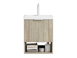 Meuble lavabo kairo - céramique - 42cm - chêne crème - portes doubles - étagère ouverte