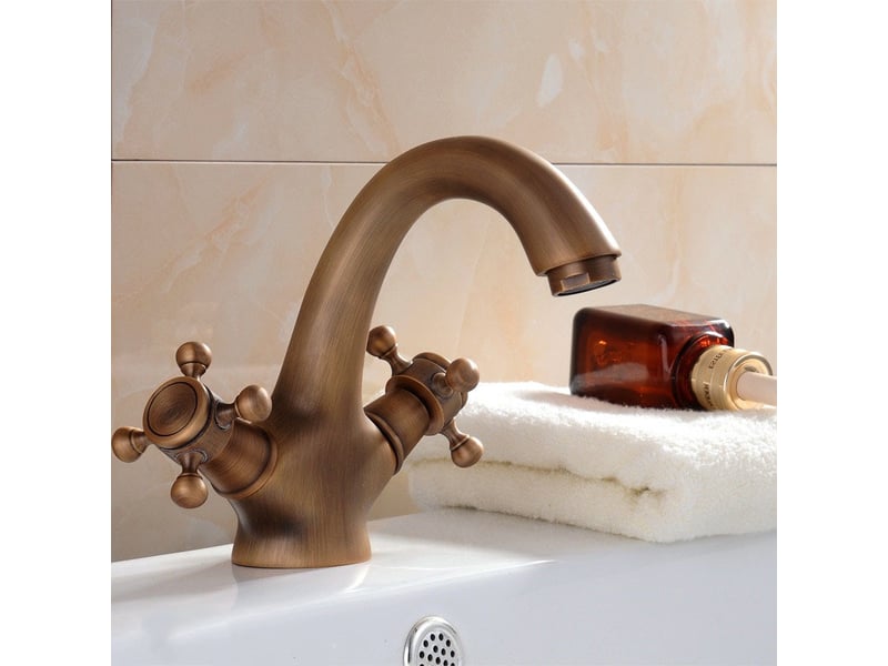  Robinet de lavabo rétro en laiton massif à double poignée, eau chaude et froide, tuyau d'alimentation en eau non inclus HRC0002248TBY - Conforama E