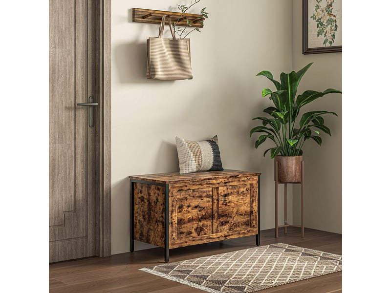 Coffre de rangement en bois de 95 litres, style industriel, avec couvercle et charnière de sécurité, 80 x 40 x 49 cm, marron  - Conforama C