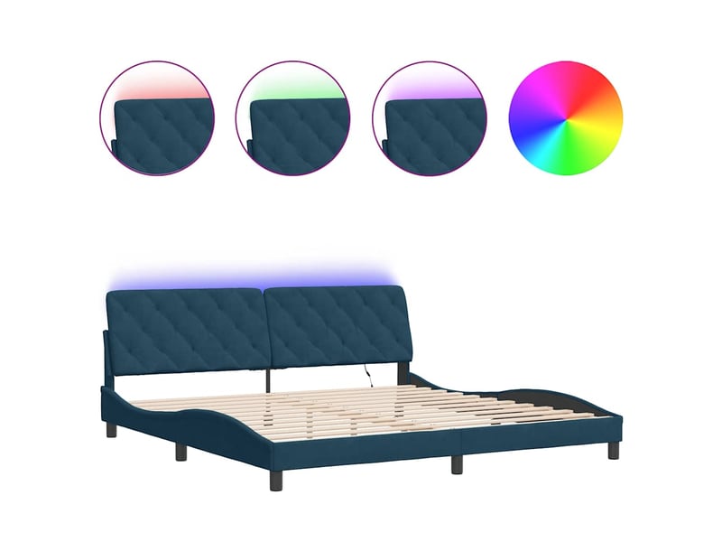  Lit double- lit adulte -  cadre de lit avec led sans matelas bleu 200x200 cm velours  - Conforama A