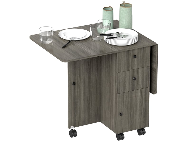 Table de cuisine pliable table à manger pliante 2 plateaux rabattables avec 2 tiroirs 1 placard gris - Conforama B