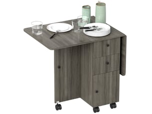 Table de cuisine pliable table à manger pliante 2 plateaux rabattables avec 2 tiroirs 1 placard gris