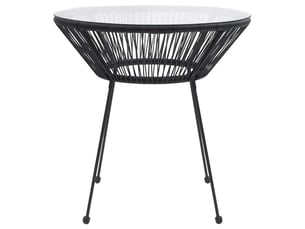 Table à manger de jardin | table d'extérieur noir ø70x74 cm rotin et verre