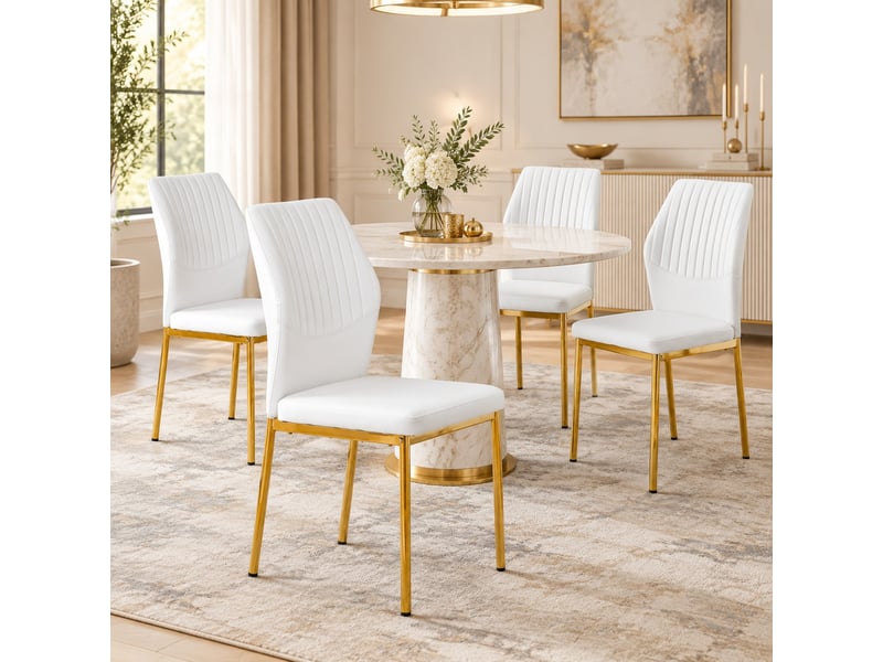  Lot de 4 chaises de salle à manger en similicuir pu blanc et métal doré  - Conforama E