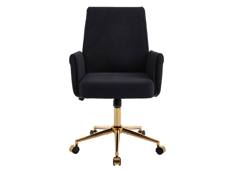 Chaise de bureau pivotante ergonomique avec soutien lombaire - lpospi - base dorée, velours côtelé noir  - Conforama A