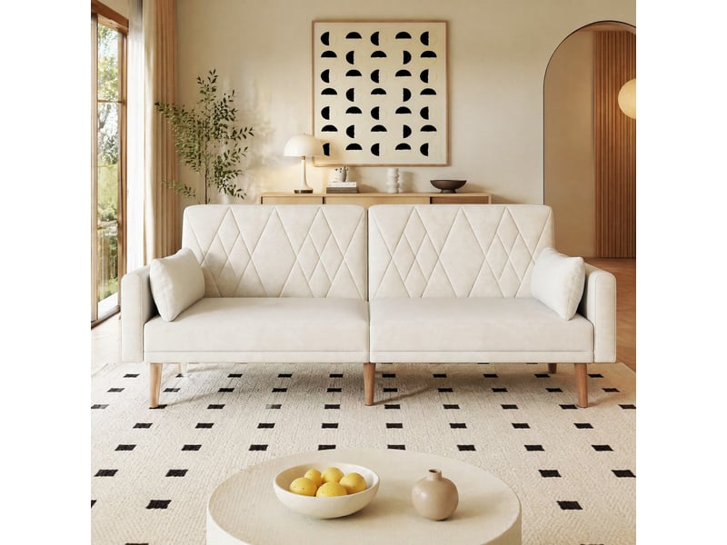 Canapé convertible, 180x75x82 cm, 2 places avec dossier réglable, velours, beige - Conforama C