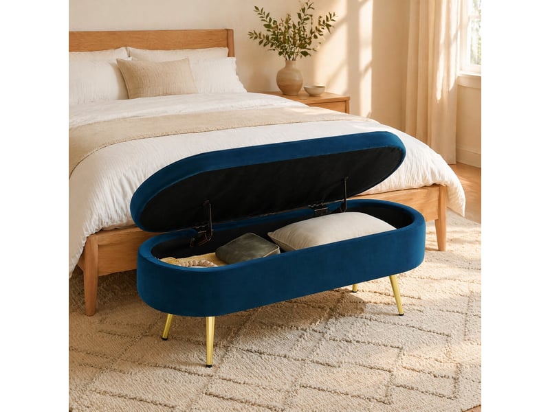  Banc de rangement 110x40x42 cm en velours bleu foncé avec coffre 20 l  - Conforama B