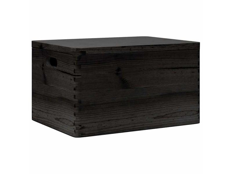  Boîte de rangement, coffre avec couvercle et poignées noir bois pin massif shl79336  - Conforama A