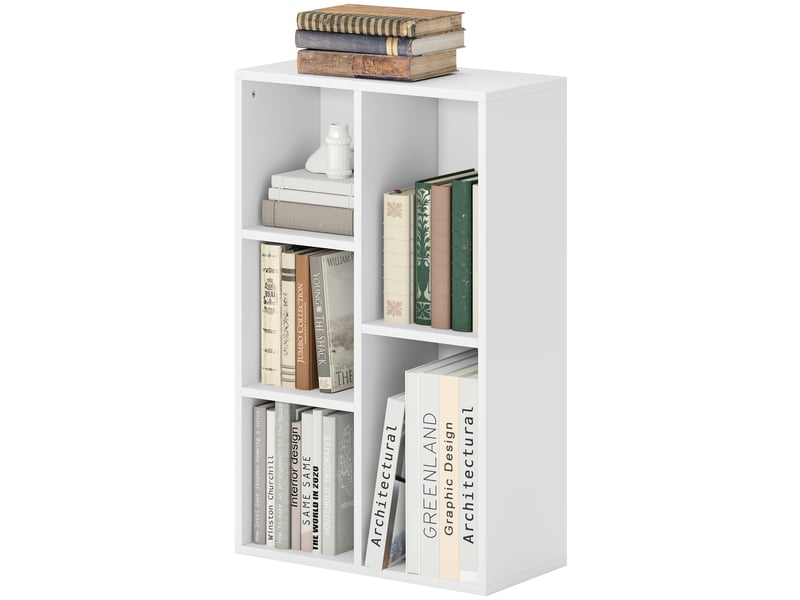  Bibliothèque étagère de rangement avec 5 compartiments, pour salon chambre à coucher bureau, 50x24x80cm, blanc  - Conforama B