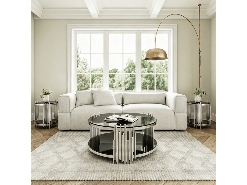  Table basse - avec rangement - design moderne - structure robuste - acier inoxydableverre trempé - noirargenté - pour salon et séjour 80x80x45cm - Conforama C