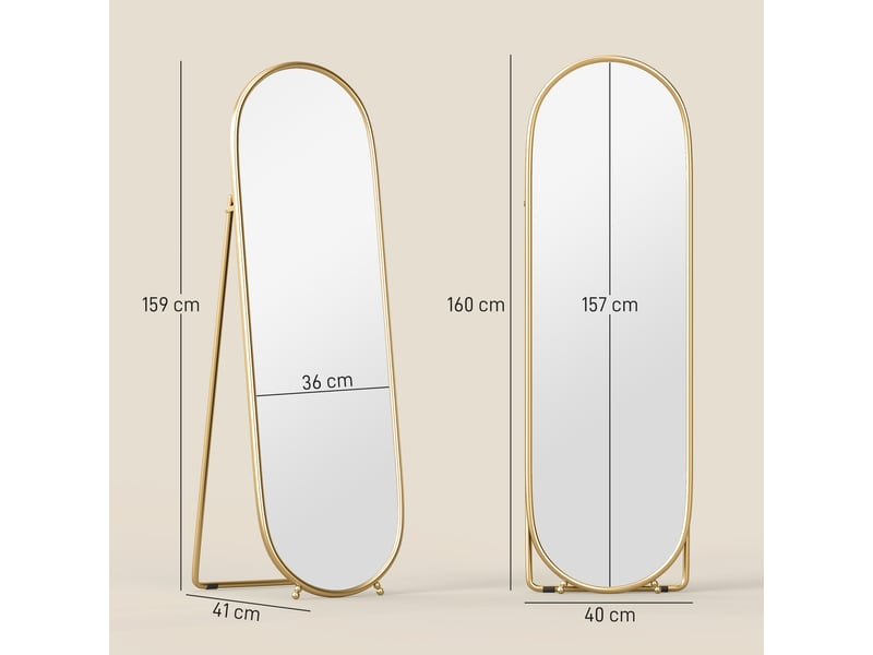  Miroir sur pied ovale avec cadre en métal doré 40 x 160 cm  - Conforama C
