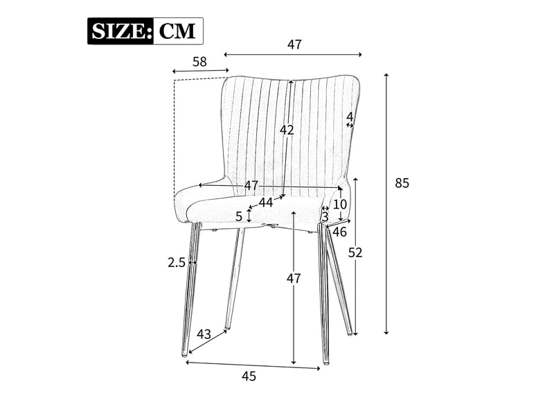  Lot de 2 chaises 58x47x85 cm, chaises salle à manger, velours gris, support lombaire, pieds métal argenté  - Conforama C