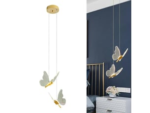 Suspension luminaire papillon led dorée en acrylique, 3 couleurs de lumière, lampe de chevet pour chambre et salon