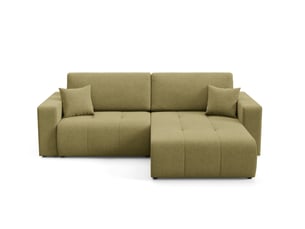 Canapé d'angle réversible convertible 4 places Tissu vert avec coffre de rangement