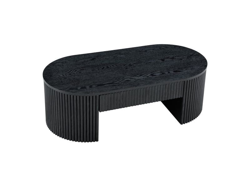  Table basse ovale 105x54x38 cm - table de salon avec tiroir de rangement et habillage cannelé – mdf - noir  - Conforama A